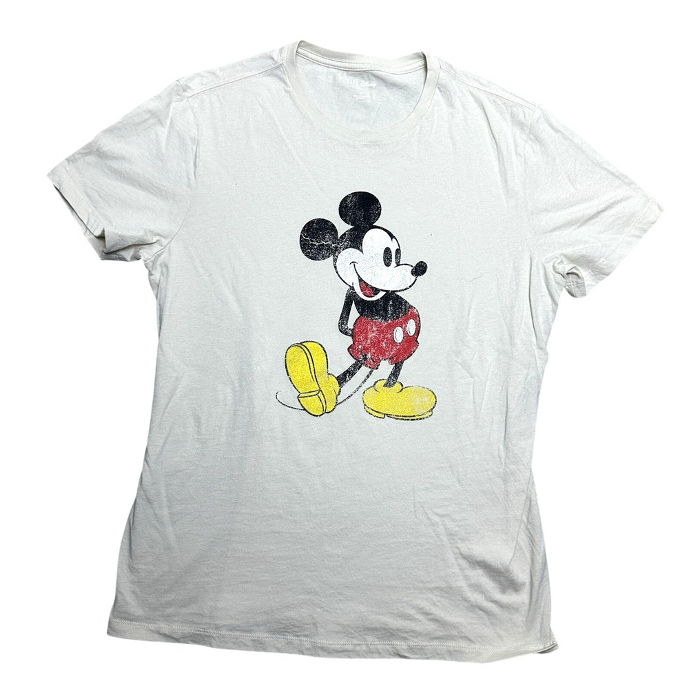 Gap Disney Women's T-Shirt Size M Mickey Mouse Graphic Tee Tan Distressed Style
